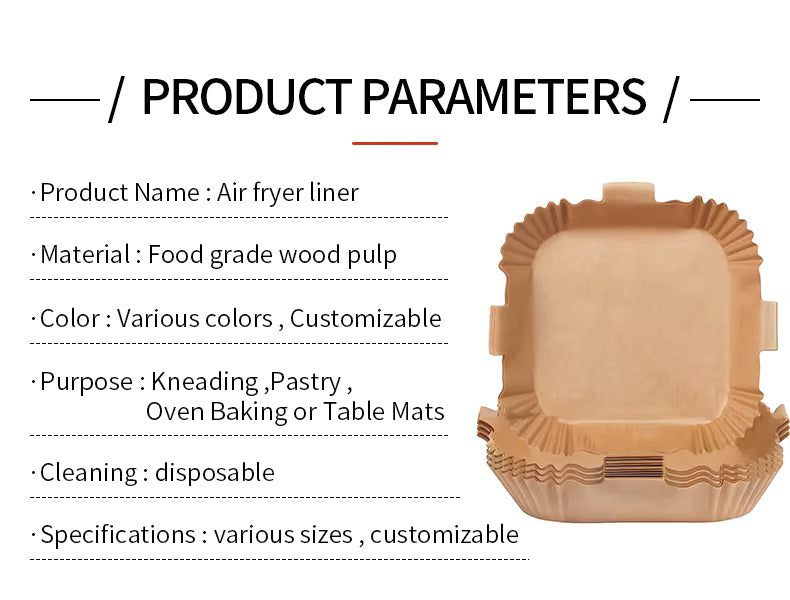LIVSY 9 inch air fryer liners made of food grade wood pulp disposable and customizable in various colors