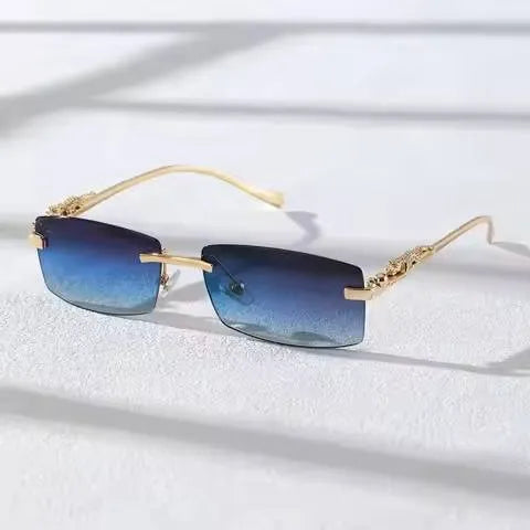 Chic rimless square glasses with blue gradient lenses and gold decorative temples by StorePilot