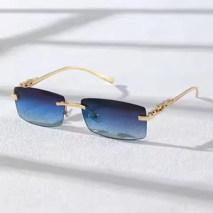 Chic rimless square glasses with blue gradient lenses and gold decorative temples by StorePilot