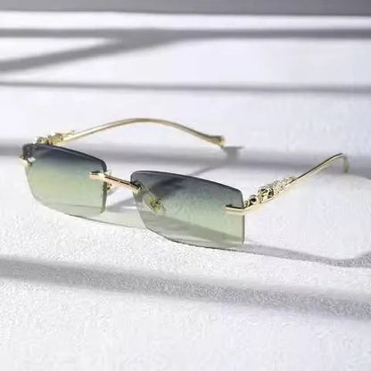 Chic rimless square glasses with gold temples and gradient lenses by StorePilot