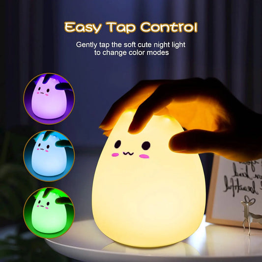 LIVSY cute kitty night light with easy tap control changing color modes from yellow to blue green and purple